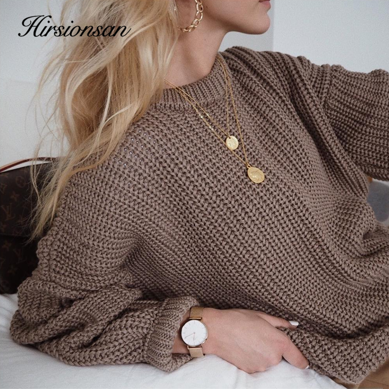 Hirsionsan Loose Autumn Sweater Women 2020 New Korean Elegant Knitted Sweater Oversized Warm Female Pullovers Fashion Solid Tops
