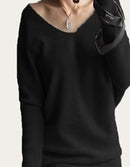 Spring autumn cashmere sweaters women fashion sexy v-neck pullover loose 100% wool batwing sleeve plus size knitted tops