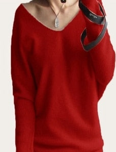Spring autumn cashmere sweaters women fashion sexy v-neck pullover loose 100% wool batwing sleeve plus size knitted tops