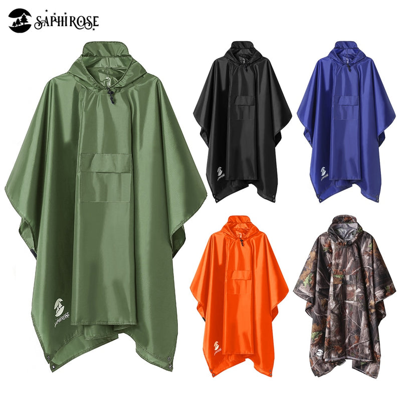 SaphiRose 3 in 1 Hooded Rain Poncho Waterproof Raincoat Jacket for Men Women Adults Outdoor Tent Mat