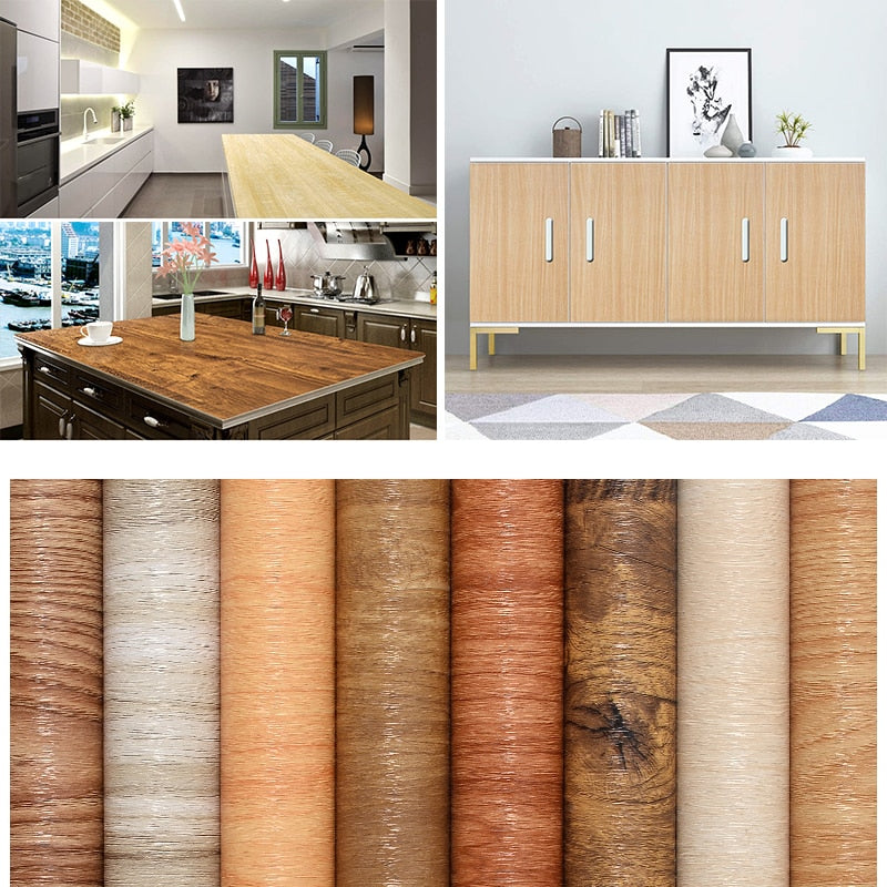 PVC-Tapete mit Holzmaserung, selbstklebend, wasserdicht, Möbelaufkleber, Kontaktpapier, Schlafsaal, Küchentür, Schrank, Desktop-Dekor