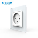 Livolo EU Standard Israel Power Socket, Crystal Glass Panel,100~250V 16A Wall Power Socket,C7C1IL-11/12/13/15(7colors),no logo