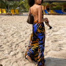 Colysmo Print Maxi Dress Women Sexy Low Cut Cowl Neck Back Lace Up Sexy Dresses Seaside Party Club Wear Long Dress 2020 New