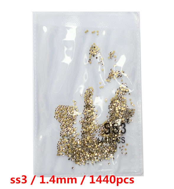 Top Gillter SS3-SS8 1440pcs Crystal AB gold 3D Non Hotfix FlatBack Strass Sewing &Fabric Garment Nail Art Rhinestone decorations