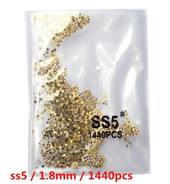 Top Gillter SS3-SS8 1440pcs Crystal AB gold 3D Non Hotfix FlatBack Strass Sewing &Fabric Garment Nail Art Rhinestone decorations