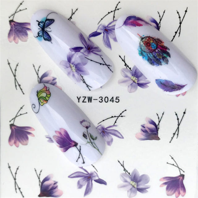 YWK 1 STÜCK Transparente Farbe Blume Wassertransfer Aufkleber Nail Art Decals DIY Fashion Wraps Tipps Maniküre Werkzeuge