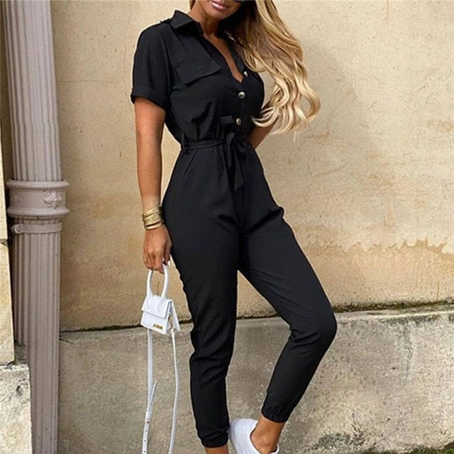 Streetwear White Sexy Bodycon Jumpsuit Women Overalls Rompers 2020 Short Sleeve Skinny Summer Womens Jumpsuit
