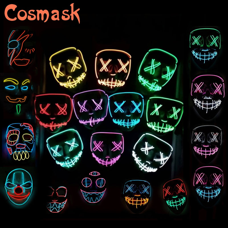 Cosmask Halloween Mixed Color Led Mask Party Masque Masquerade Masks Neon Maske Light Glow In The Dark Horror Mask Glowing Mask