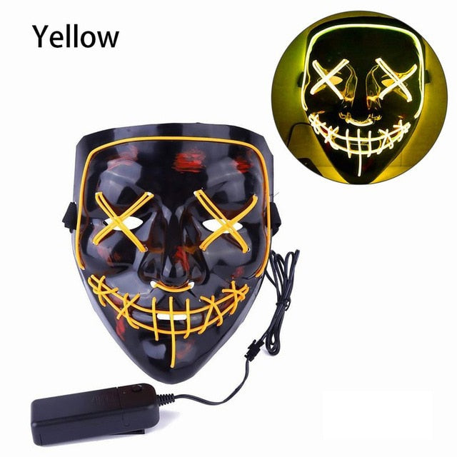 Cosmask Halloween Color mezclado Máscara Led Máscara de fiesta Máscaras de mascarada Máscara de neón Luz que brilla en la oscuridad Máscara de terror Máscara brillante
