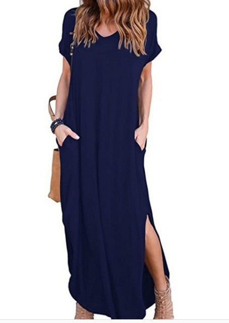 Plus Größe 5XL Sexy Frauen Kleid Sommer 2020 Solide Beiläufige Kurze Hülse Maxi Kleid Für Frauen Langes Kleid Kostenloser Versand Dame Kleider