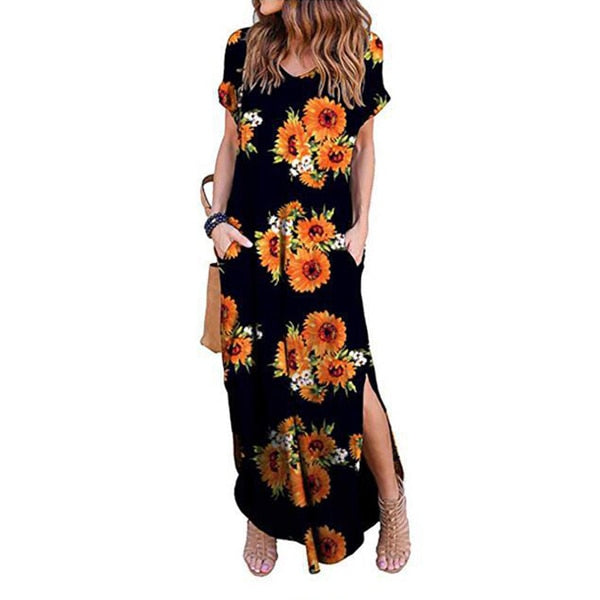Reizvolles Frauen-Kleid plus Größe 5XL Sommer 2020 beiläufiges kurzes Hülsen-Blumenmaxikleid für Frauen-langes Kleid-freies Verschiffen-Dame-Kleider