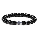 Prayer Men Natural Stone Wood Beads Rosary Hematite Cross Bracelets Onyx Meditation Bracelet Women Yoga Jewelry Homme Pulsera