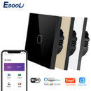 EsooLi Tuya Smart Life Glass Panel EU/UK Interruptor táctil estándar Zero/Single Fire Line Control de voz Interruptor de pared inalámbrico