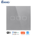 EsooLi Tuya Smart Life Glass Panel EU/UK Interruptor táctil estándar Zero/Single Fire Line Control de voz Interruptor de pared inalámbrico