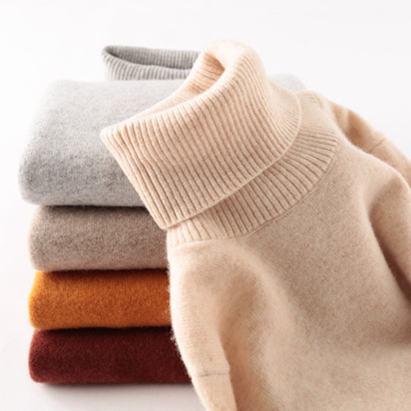 100% Merino Wool Women Turtleneck Sweater 2020 Autumn Winter Warm Soft knitted Pullover Femme Jumper Women Cashmere Sweater