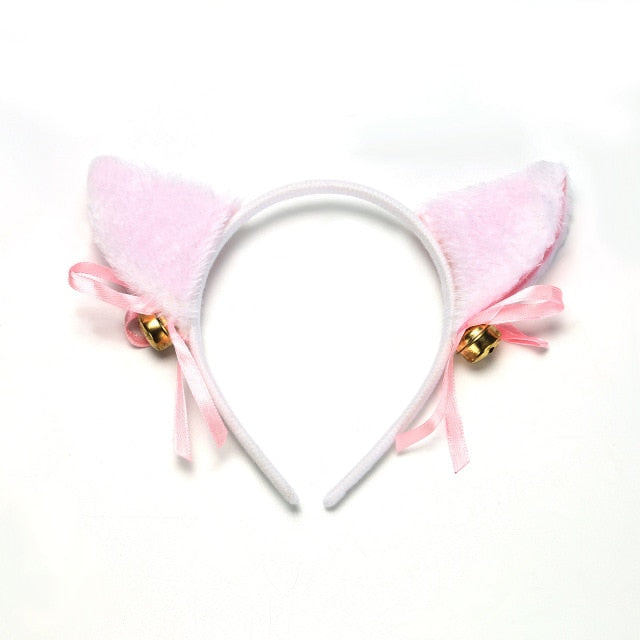 6 colores hermosa mascarada Halloween orejas de gato Cosplay oreja de gato Anime fiesta disfraz pajarita Bell Headwear diadema Anime