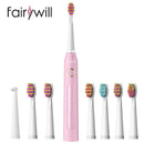 Cepillo de dientes eléctrico sónico Fairywill FW-507 carga USB recargable adulto impermeable electrónico 8 cepillos de dientes cabezales de repuesto