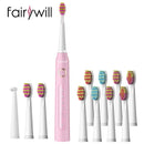 Cepillo de dientes eléctrico sónico Fairywill FW-507 carga USB recargable adulto impermeable electrónico 8 cepillos de dientes cabezales de repuesto