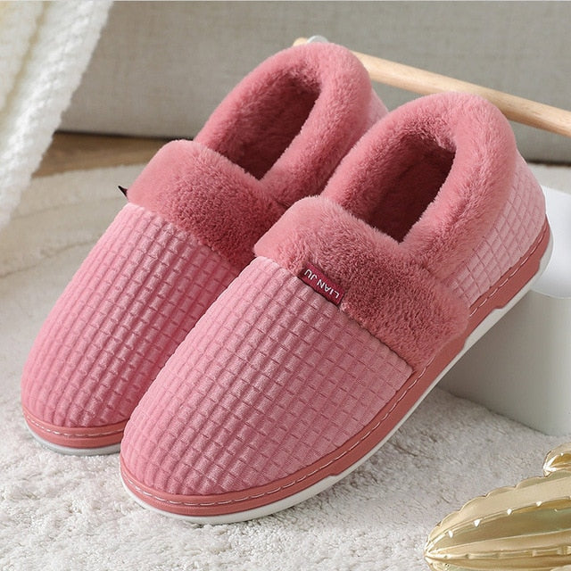 Home Slippers for Men Winter Furry Short Plush Man Slippers Non Slip Bedroom Slippers Couple Soft Indoor Shoes Male