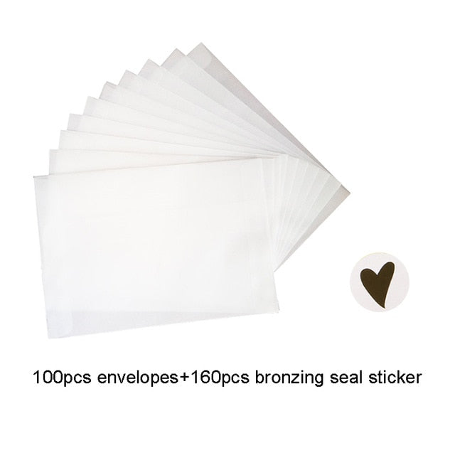 100pcs/lot Blank Translucent Pergamentumschläge DIY Multifunktions-Geschenkkartenumschlag mit Siegelaufkleber für Hochzeitsgeburtstag
