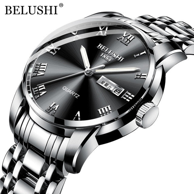 BELUSHI, reloj de marca superior para hombre, reloj de acero inoxidable con fecha de negocios, relojes luminosos impermeables, reloj de pulsera de cuarzo deportivo de lujo para hombre
