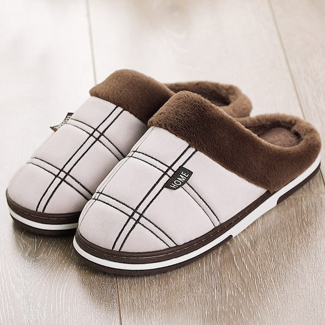 Men shoes winter Slippers Suede Gingham Plush Velvet Indoor shoes for Men Home Slippers 2020 Non slip Waterproof Male slipper