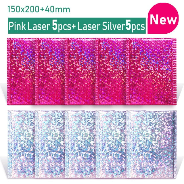 Oro/oro rosa/plata láser/rojo oscuro/púrpura/rosa rojo papel de aluminio burbuja Mailer CD/embalaje de pestañas envío sobres acolchados