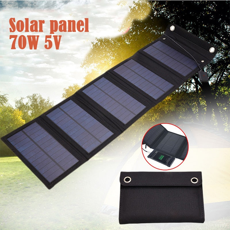 70W Panel solar USB plegable Célula solar Cargador de panel solar impermeable plegable portátil Cargador de batería de energía móvil al aire libre