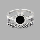 Anillos de plata de ley 925 auténtica para mujer, anillos de gemas de círculo fino minimalista negro de 2 capas, joyería tallada S925