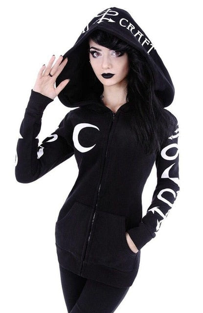 Sudaderas con capucha góticas Punk Moon para mujer, sudaderas con estampado de letras, chaqueta negra de manga larga para Otoño e Invierno 2020, abrigo con cremallera, Sudadera con capucha informal 5XL