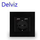 Delviz Wall USB Power Socket, Many New style Panel, Bedroom socket,AC 110V-250V 16A Wall Embedded, Double usb EU Standard Outlet