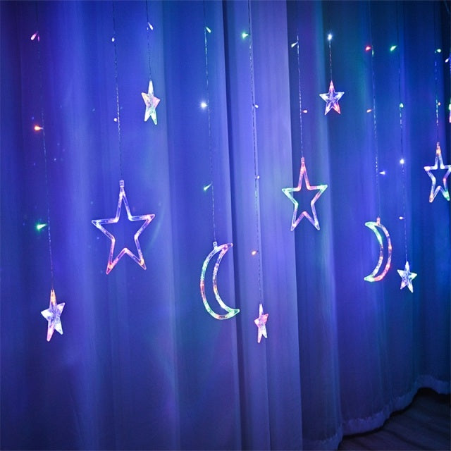 LED Deer Star Moon Vorhang Licht 220V 110V Weihnachtsgirlande String Lichterkette im Freien für Zuhause Hochzeit Neujahr Dekor