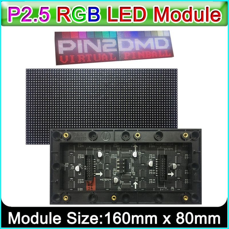 P2.5 Indoor Full Color LED Display Module HUB75,160mm x80mm, 64*32 Pixels,SMD RGB P2.5 LED Panel Matrix,Compatible With PIN2DMD