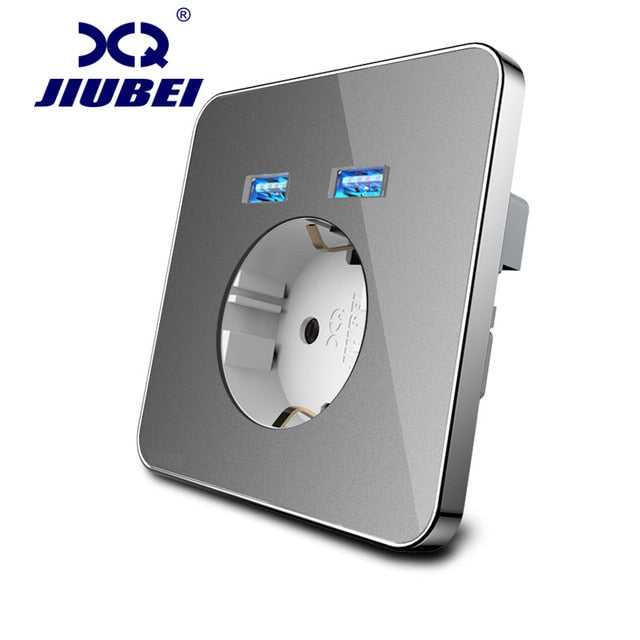 Jiubei  White Crystal Glass Panel 2A Dual USB Port Wall Charger Adapter Charging Socket With USB Wall Adapter EU Plug Socket Pow