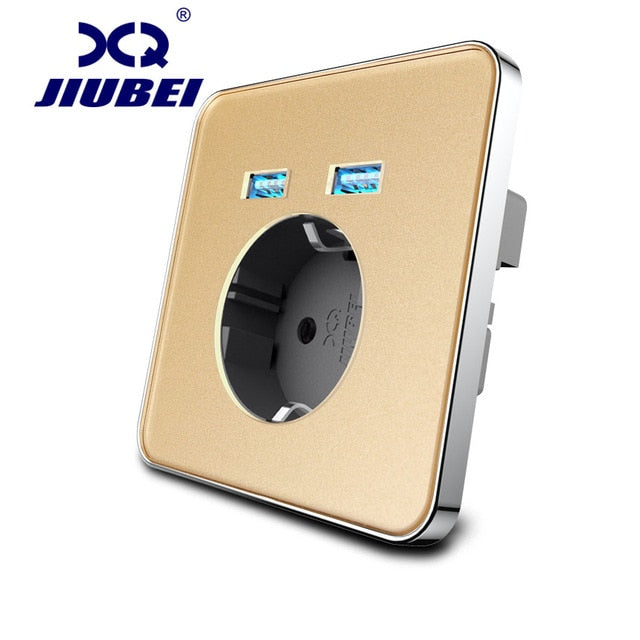 Jiubei Panel de cristal blanco 2A Puerto USB dual Adaptador de cargador de pared Enchufe de carga con adaptador de pared USB Enchufe de la UE Pow