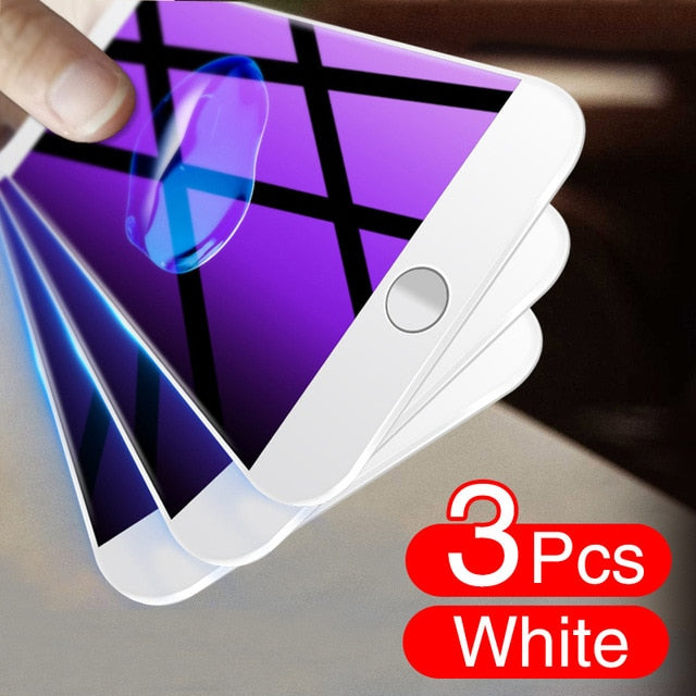 3 uds vidrio protector curvo de cubierta completa para iPhone 7 8 6S Plus Protector de pantalla templado iPhone 8 7 6 SE 2020 película de vidrio
