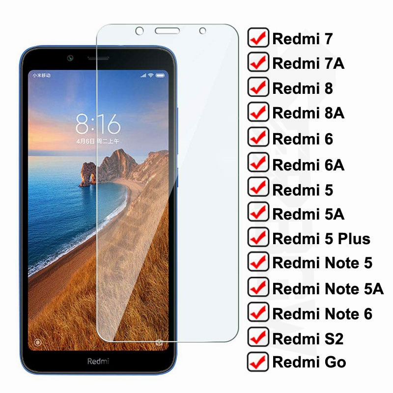 Vidrio templado antiexplosión para Xiaomi Redmi 7A 7 8 8A 6 6A S2 Go Protector de pantalla en Redmi 5 Plus Note 5 5A 6 Pro Glas protector