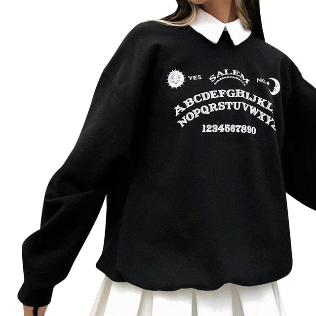 InsGoth negro Grunge sudaderas con capucha de gran tamaño gótico Harajuku Streetwear Chic letras impresas sudaderas con capucha mujeres otoño sudaderas con capucha de manga larga