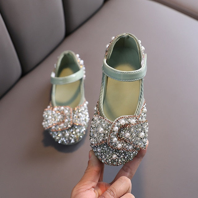 2020 nuevos zapatos para niños, zapatos de princesa brillantes con diamantes de imitación y perlas, zapatos para niñas, zapatos para fiestas y bodas D487