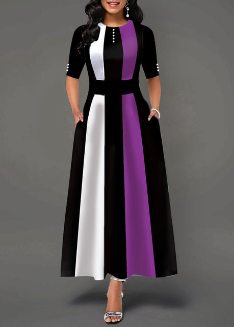 Vestido de media manga a la moda para mujer, elegante vestido largo con estampado geométrico y cuello redondo para fiesta de baile