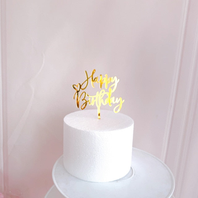 New Happy Birthday Cake Topper Rose Gold Heart Birthday Acrylic Cake Topper For Kids Birthday Party Cake Decorations Baby Shower