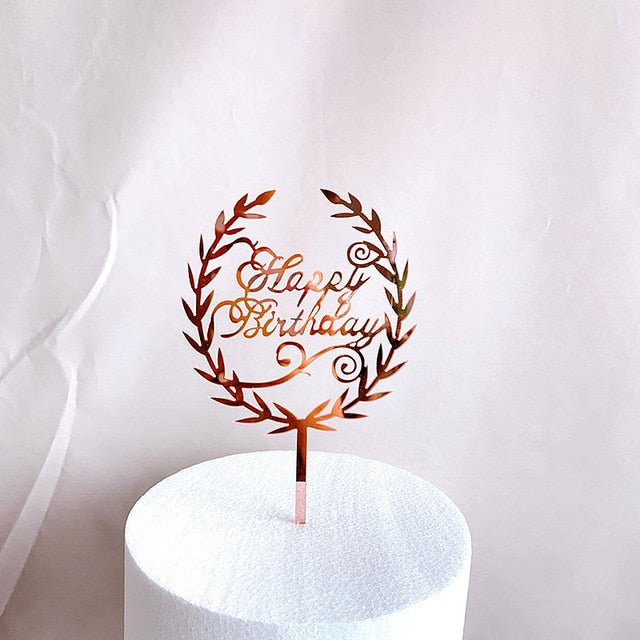 New Happy Birthday Cake Topper Rose Gold Heart Birthday Acrylic Cake Topper For Kids Birthday Party Cake Decorations Baby Shower