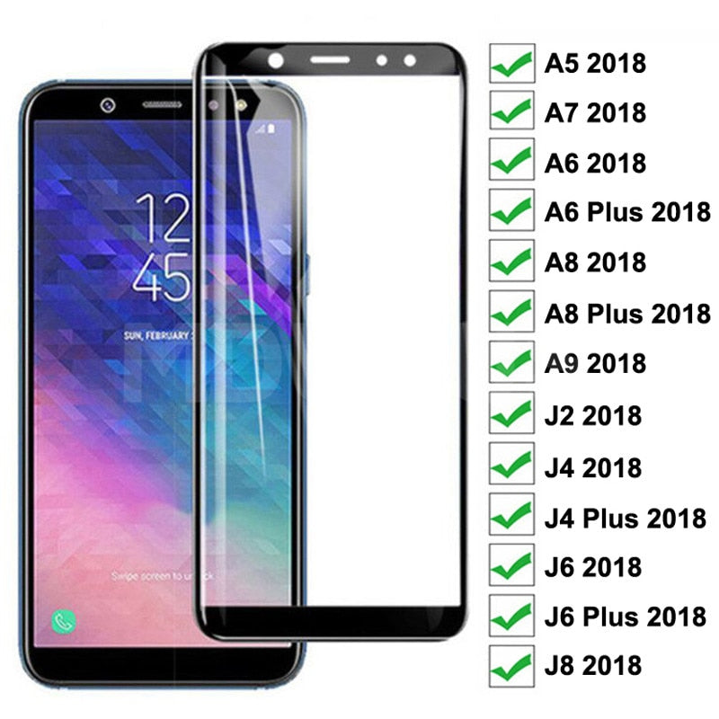 Vidrio protector 9D para Samsung Galaxy A6 A8 J4 J6 Plus 2018 Protector de pantalla Vidrio templado Samsung A5 A7 A9 J2 J8 2018 Vidrio