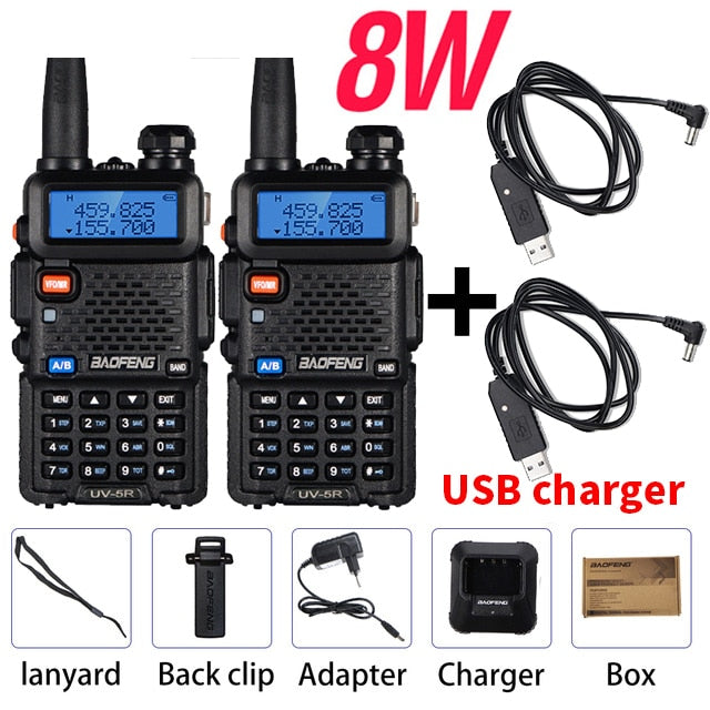 2 uds 8W Baofeng uv 5r Walkie Talkie UV-5R Radio bidireccional de alta potencia portátil de doble banda transceptor FM uv5r Amateur Ham CB Radio