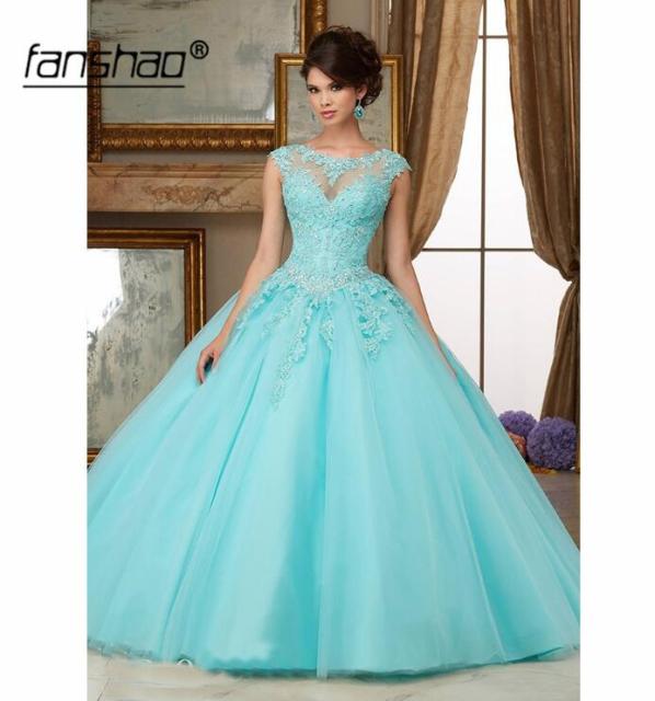 Fanshao Quinceanera Dresses Appliques Beads Scoop Neck Ball Gowns Sparkly Sweet 16 Year Princess Dresses For 15 Years Vestidos
