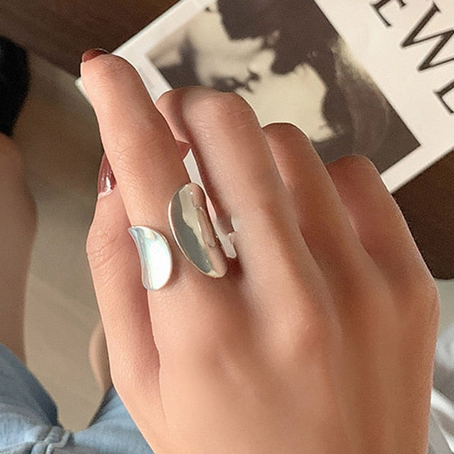 Foxanry Minimalist 925 Sterling Silver Width Rings for Women New Fashion Creative Hollow Geometric Handmade Party Jewelry Gifts
