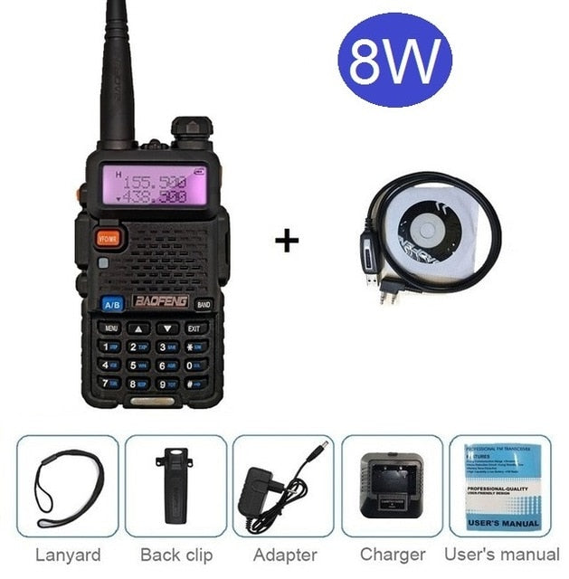 Baofeng UV-5R 8W Walkie Talkie portátil CB Ham Radio Amateur 10KM UHF VHF escáner Radio FM transceptor UV5R UV 5R para caza
