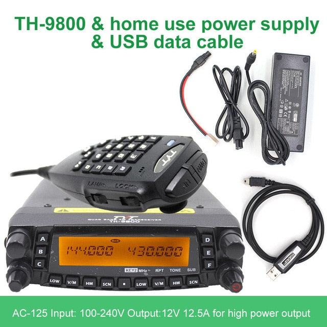2005A TYT TH-9800 Plus Walkie Talkie 50W Estación de radio móvil para automóvil Banda cuádruple 29/50/144 / 430MHz Codificador de pantalla dual TH9800