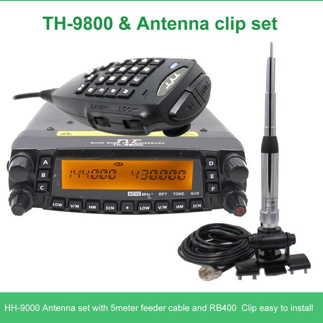 2005A TYT TH-9800 Plus Walkie Talkie 50W Estación de radio móvil para automóvil Banda cuádruple 29/50/144 / 430MHz Codificador de pantalla dual TH9800
