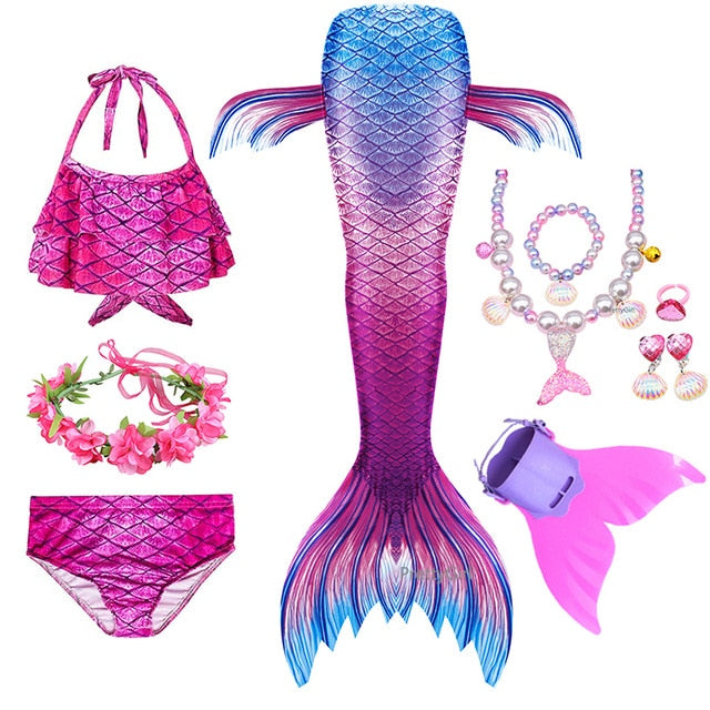 PrettyGirl Kids Girls Swimming Mermaid tail Mermaid Costume Cosplay Children Swimsuit Fantasy Beach Bikini can add Monofin Fin